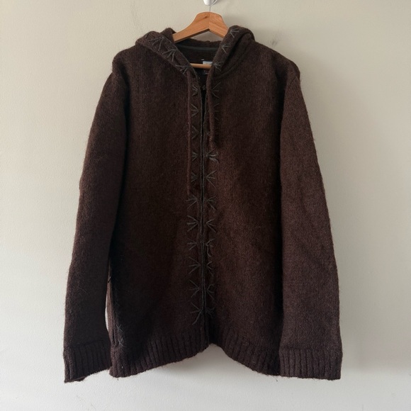 Blue Tibet Other - Full Zip Hooded Wool Sweater Mens Large Brown Western Native Cowichan Heavy